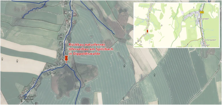 Übersichtskarte "Rückbau naturferner Uferverbau am Spitzbach in Dippoldiswalde"