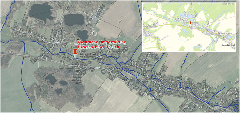 Übersichtskarte "Naturnahe Umgestaltung Haselbach bei Haeslich"