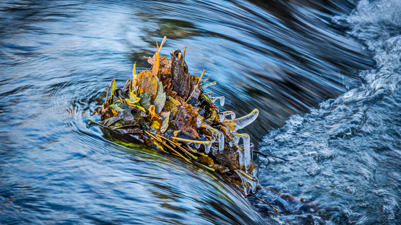 Großaufnahme Bach im Winter