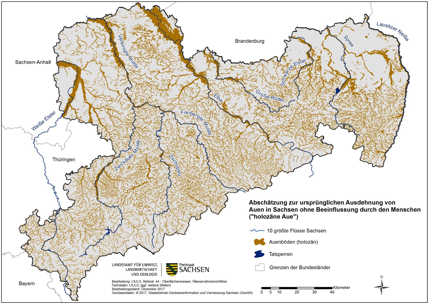 Karte der holozänen Auen in Sachsen