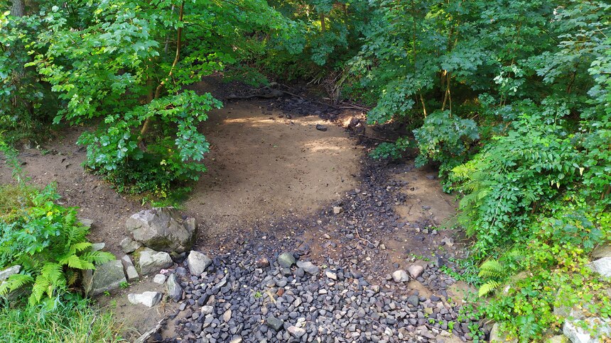 Trocken gefallener größerer Bach