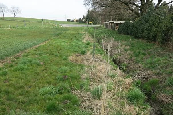 Bach zwischen Acker und Garten