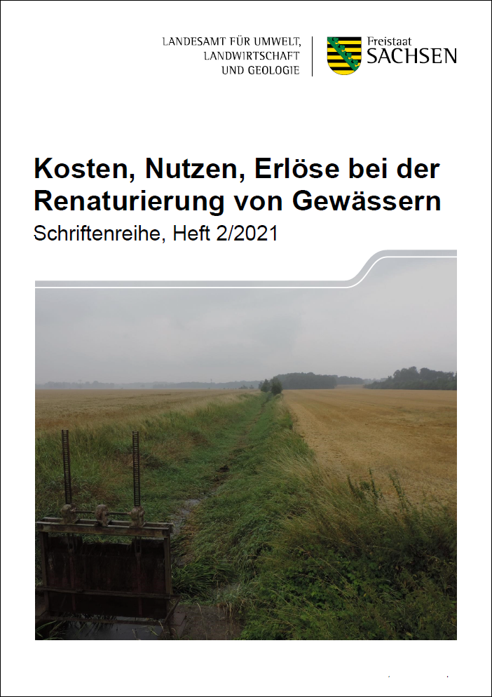 Titelbild Broschüre "Kosten, Nutzen, Erlöse bei der Renaturierung von Gewässern", Aufnahme Fließgewässer
